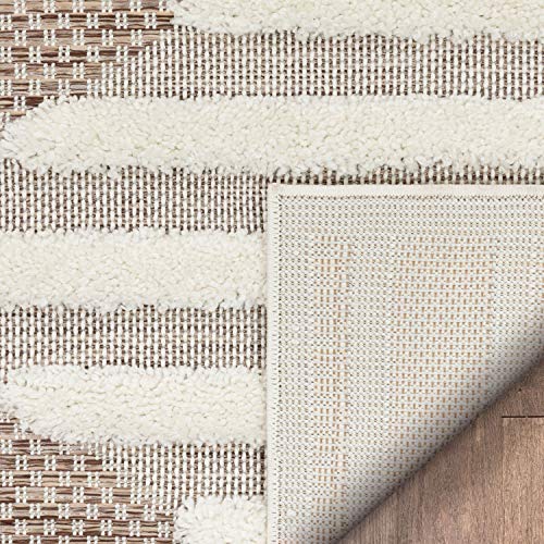 Well Woven Kady Beige Flat-Weave Hi-Low Pile Diamond Medallion Moroccan Tribal Area Rug 5x7 (5'3" x 7'3")