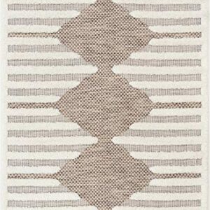 Well Woven Kady Beige Flat-Weave Hi-Low Pile Diamond Medallion Moroccan Tribal Area Rug 5x7 (5'3" x 7'3")