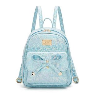 kl928 girls mini backpack purse bowknot cute pu leather casual travel daypacks for women (blue)