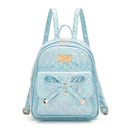 KL928 Girls Mini Backpack Purse Bowknot Cute PU leather Casual Travel Daypacks for Women (Blue)