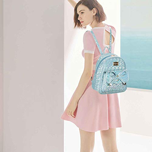 KL928 Girls Mini Backpack Purse Bowknot Cute PU leather Casual Travel Daypacks for Women (Blue)