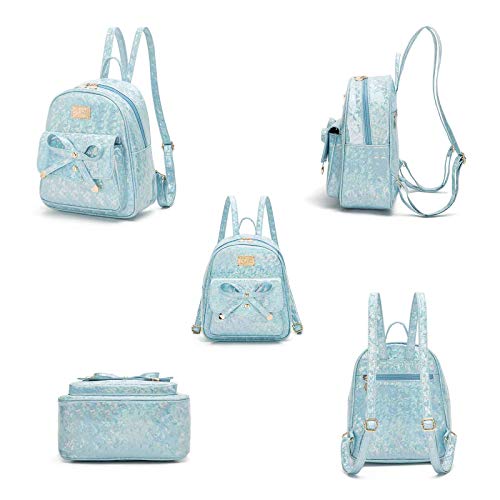 KL928 Girls Mini Backpack Purse Bowknot Cute PU leather Casual Travel Daypacks for Women (Blue)