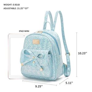 KL928 Girls Mini Backpack Purse Bowknot Cute PU leather Casual Travel Daypacks for Women (Blue)