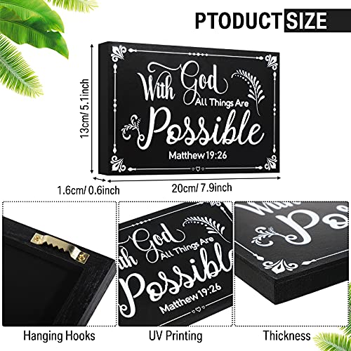 Yulejo with God All Things are Possible Sign Wall Hanging Decoration Wooden Wall Decor Religious Scripture Black Bible Verses Everything is Possible with God Bibical Wooden Decoration Plaque for Home