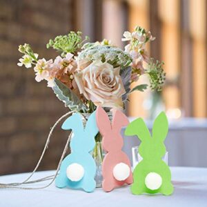 R HORSE 3Pcs Easter Wooden Rabbit Shaped Tiered Tray Decoration Blue Pink Green Easter Rustic Farmhouse Decor Rabbit Shaped Sign Shelf Easter Stand Display Photo Prop
