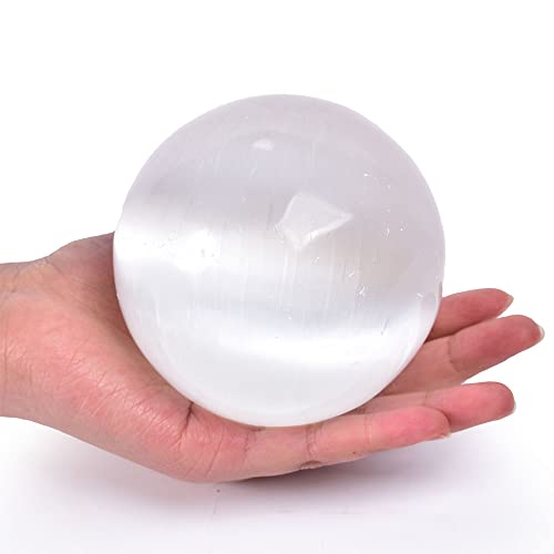 JIC Gem 4 Inch(100mm) Selenite Crystal Sphere Healing Crystal Ball for Meditation, Home Decoration