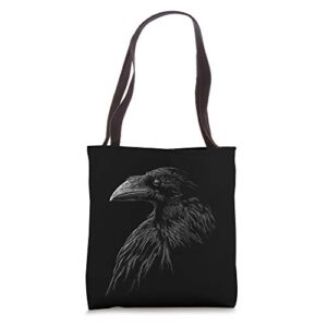 mystical black raven illustration crow artwork tote bag