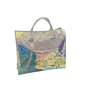 xinmajiasnail women holographic tote handbag rainbow colorful clear travel bag large square backpack
