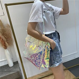 XinMaJiaSnail Women Holographic Tote Handbag Rainbow Colorful Clear Travel Bag Large Square Backpack