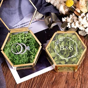 kwood custom glass ring box, engagement jewelry box personalized wedding ring box, gold geometric ring bearer box, proposal ring box, ring box gift