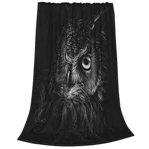 black owl fleece throw blanket soft lightweight warm cozy plush blanket for couch bed sofa 80″x60″