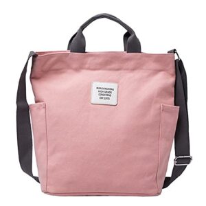 women canvas tote purse handbags crossbody shoulder bag casual work school shopper hobo top handle handbag (pink)