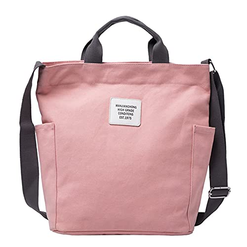 Women Canvas Tote Purse Handbags Crossbody Shoulder Bag Casual Work School Shopper Hobo Top Handle Handbag (Pink)