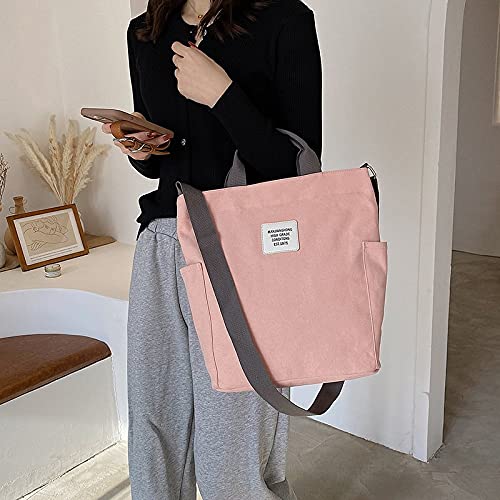 Women Canvas Tote Purse Handbags Crossbody Shoulder Bag Casual Work School Shopper Hobo Top Handle Handbag (Pink)