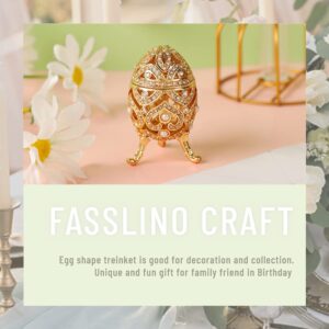 FASALINO Faberge Egg Jewelry Trinket Box with Hinged Classic Hand-Painted Ornaments Metal Vintage Craft Gift for Home Decor, Gold