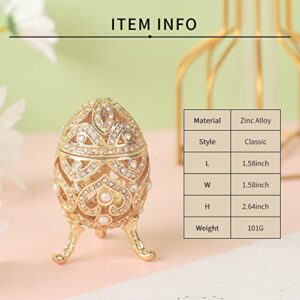 FASALINO Faberge Egg Jewelry Trinket Box with Hinged Classic Hand-Painted Ornaments Metal Vintage Craft Gift for Home Decor, Gold