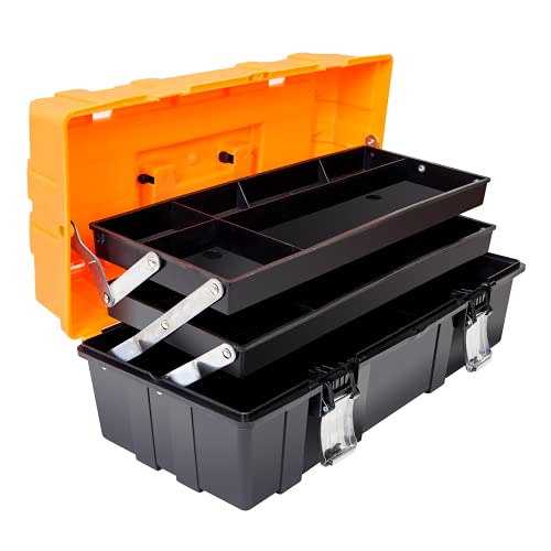 Torin 17-Inch Plastic Tool Box,3-Tiers Multi-Function Storage Portable Toolbox Organizer, Black/Orange ATRJH-3430T