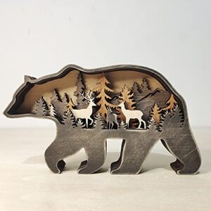 Yinuoday Bear and Mountains Layered Wooden Home Decor Forest Animal Wide Woods-Wall Art Home Decoration for Shelf Table