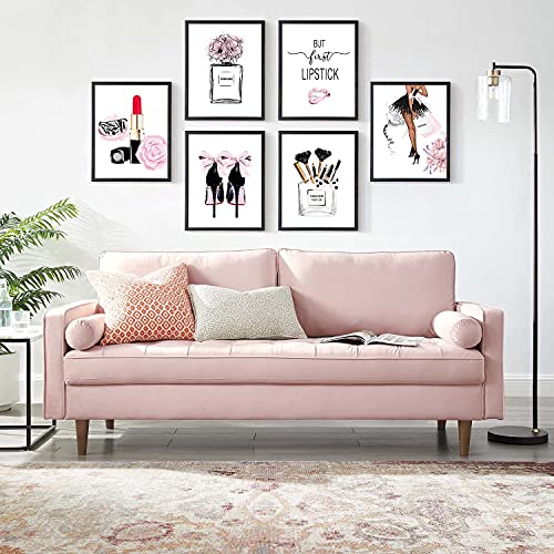 HoozGee Fashion Wall Art Prints Set of 6 Pink Room Decor Makeup Art Pictures Wall Decor Canvas Prints Art Posters Perfume Lipstick Artwork Girls Room Decor for Bedroom (8"x10" UNFRAMED)