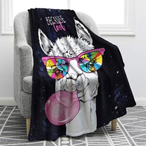 jekeno cartoon alpaca llama blanket soft warm print throw blanket for kids adult office gift 50″x60″