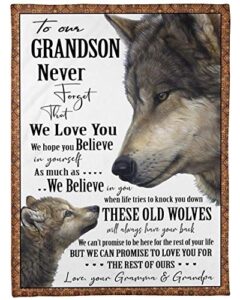 personalized fleece blanket wolf to our grandson fleece blanket never forget that we love you fleece blanket gift for grandson birthday gift from grandma grandpa