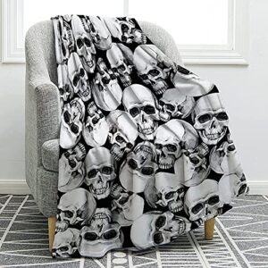 jekeno retro skulls blanket for halloween soft ligtweight durable cozy throw print blanket for kids women adults gift home decor 50″x60″