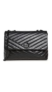 tory burch women’s kira chevron powder coated convertible shoulder bag, black, one size