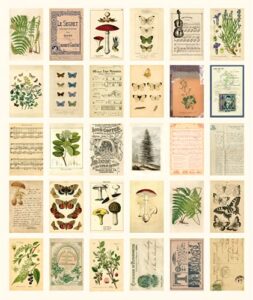 real peaz forest plants wall collage kit, aesthetic room decor pictures, cottagecore indie room decor, bedroom posters for teen girls boys, dorm trendy wall art (vintage forest plants)