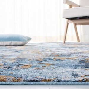 SAFAVIEH Lagoon Collection 6'7" Square Blue/Gold LGN182M Distressed Non-Shedding Living Room Bedroom Dining Home Office Area Rug