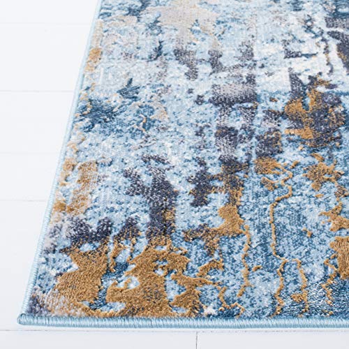 SAFAVIEH Lagoon Collection 6'7" Square Blue/Gold LGN182M Distressed Non-Shedding Living Room Bedroom Dining Home Office Area Rug