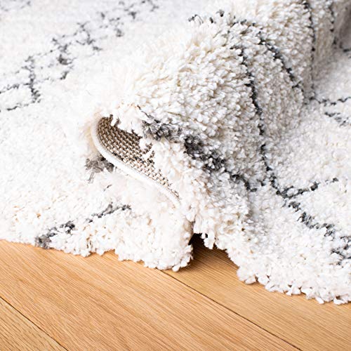 SAFAVIEH Moroccan Fringe Shag Collection 10' x 14' Ivory/Grey MFG343A Boho Tribal Non-Shedding Living Room Bedroom Dining Room Entryway Plush 2-inch Thick Area Rug