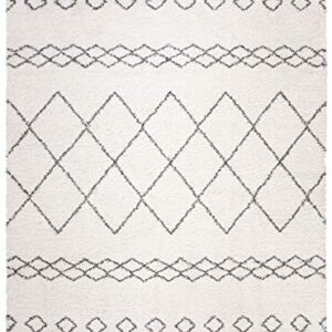 SAFAVIEH Moroccan Fringe Shag Collection 10' x 14' Ivory/Grey MFG343A Boho Tribal Non-Shedding Living Room Bedroom Dining Room Entryway Plush 2-inch Thick Area Rug