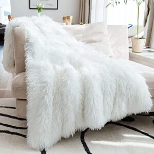 joniyear extra 2.8″ long hair fluffy faux fur throw blanket 50″ x 60″, luxury soft decorative fuzzy furry blanket for couch, cozy plush shaggy blankets for sofa bed, cute lovely blanket for pet, white
