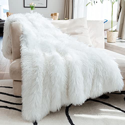 JONIYEAR Extra 2.8" Long Hair Fluffy Faux Fur Throw Blanket 50" x 60", Luxury Soft Decorative Fuzzy Furry Blanket for Couch, Cozy Plush Shaggy Blankets for Sofa Bed, Cute Lovely Blanket for Pet, White