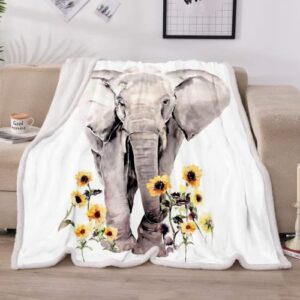 lovinsunshine sunflower elephant blanket,best white elephant gifts for women ideas,unique sunflower gifts for women adults, for women,sherpa fleece throw blanket for couch 80×60