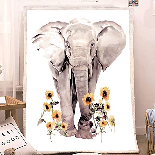 LOVINSUNSHINE Sunflower Elephant Blanket,Best White Elephant Gifts for Women Ideas,Unique Sunflower Gifts for Women Adults, for Women,Sherpa Fleece Throw Blanket for Couch 80x60