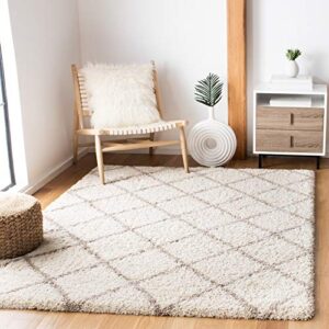 safavieh hudson shag collection 5’1″ x 7’6″ ivory/beige sgh222a modern diamond trellis non-shedding living room bedroom dining room entryway plush 2-inch thick area rug