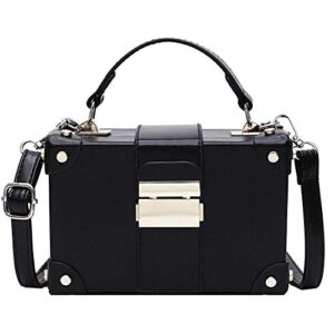 van caro women evening clutch bag,pu leather square box shoulder handbag for wedding party tote purse black
