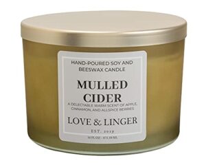 mulled cider candle | fall candles | luxury soy & beeswax candles for home | 16 oz. large jar 3 wick candle | apple cider candle | thanksgiving candle | autumn candles