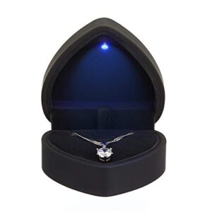 heart shaped led pendant necklace box, jewelry gift boxes for bracelet bracelets, small jewelry display with light for proposal engagement wedding valentine’s day (black)