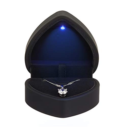 Heart Shaped LED Pendant Necklace Box, Jewelry Gift Boxes for Bracelet Bracelets, Small Jewelry Display with Light for Proposal Engagement Wedding Valentine's Day (Black)