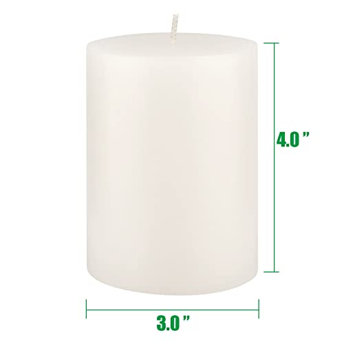 Stonebriar Tall 3 x 4 Inch 50 Hour Long Burning Unscented Wax Flat Top Pillar Candles, White, 6 Pack