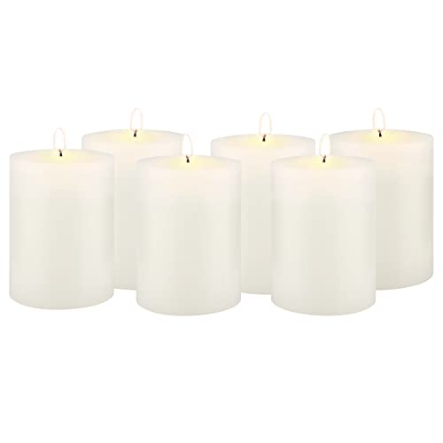 Stonebriar Tall 3 x 4 Inch 50 Hour Long Burning Unscented Wax Flat Top Pillar Candles, White, 6 Pack