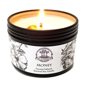 Money Drawing Mini Spell Set | 4 oz Soy Candle with Tiger's Eye Crystal & a 1/2 oz Oil | Wealth, Cash, Prosperity, Abundance Rituals | Wiccan, Pagan, Hoodoo, Conjure, Magick