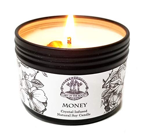 Money Drawing Mini Spell Set | 4 oz Soy Candle with Tiger's Eye Crystal & a 1/2 oz Oil | Wealth, Cash, Prosperity, Abundance Rituals | Wiccan, Pagan, Hoodoo, Conjure, Magick