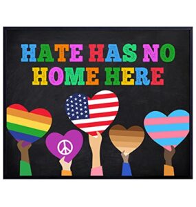 hate has no home here flag sign – black lives matter, lgbtq, african american, civil rights wall art poster, home decor, room decoration – gift for queer, gay, bi, lesbian, latino, liberal democrats