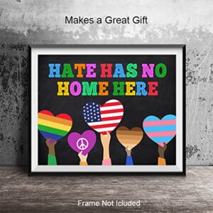 Hate Has No Home Here Flag Sign - Black Lives Matter, LGBTQ, African American, Civil Rights Wall Art Poster, Home Decor, Room Decoration - Gift for Queer, Gay, Bi, Lesbian, Latino, Liberal Democrats