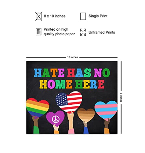 Hate Has No Home Here Flag Sign - Black Lives Matter, LGBTQ, African American, Civil Rights Wall Art Poster, Home Decor, Room Decoration - Gift for Queer, Gay, Bi, Lesbian, Latino, Liberal Democrats