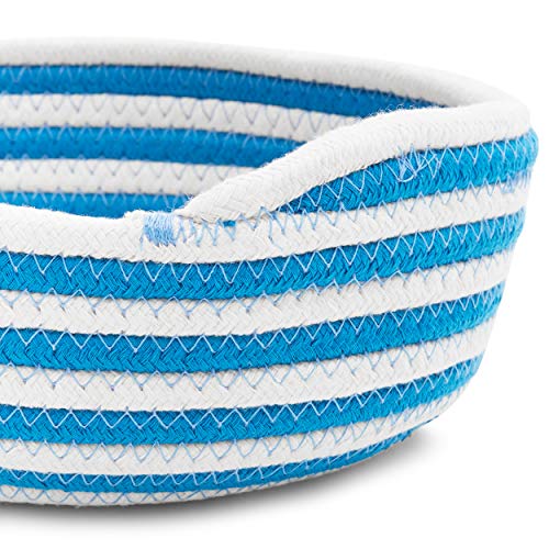 Round Woven Storage Baskets, Blue and White Stripes (3 Sizes, 3 Pack)