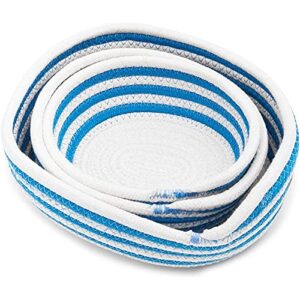 Round Woven Storage Baskets, Blue and White Stripes (3 Sizes, 3 Pack)